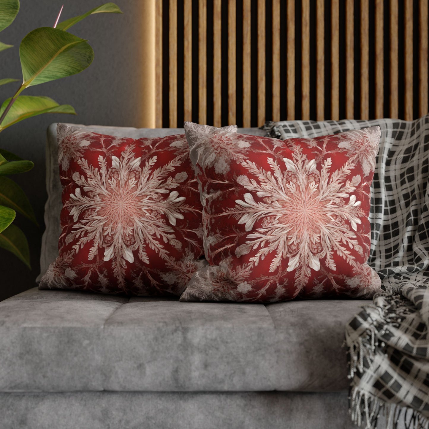 Stunning Red & White Snowflake Motif  - Luxurious Faux Suede Pillow Cover