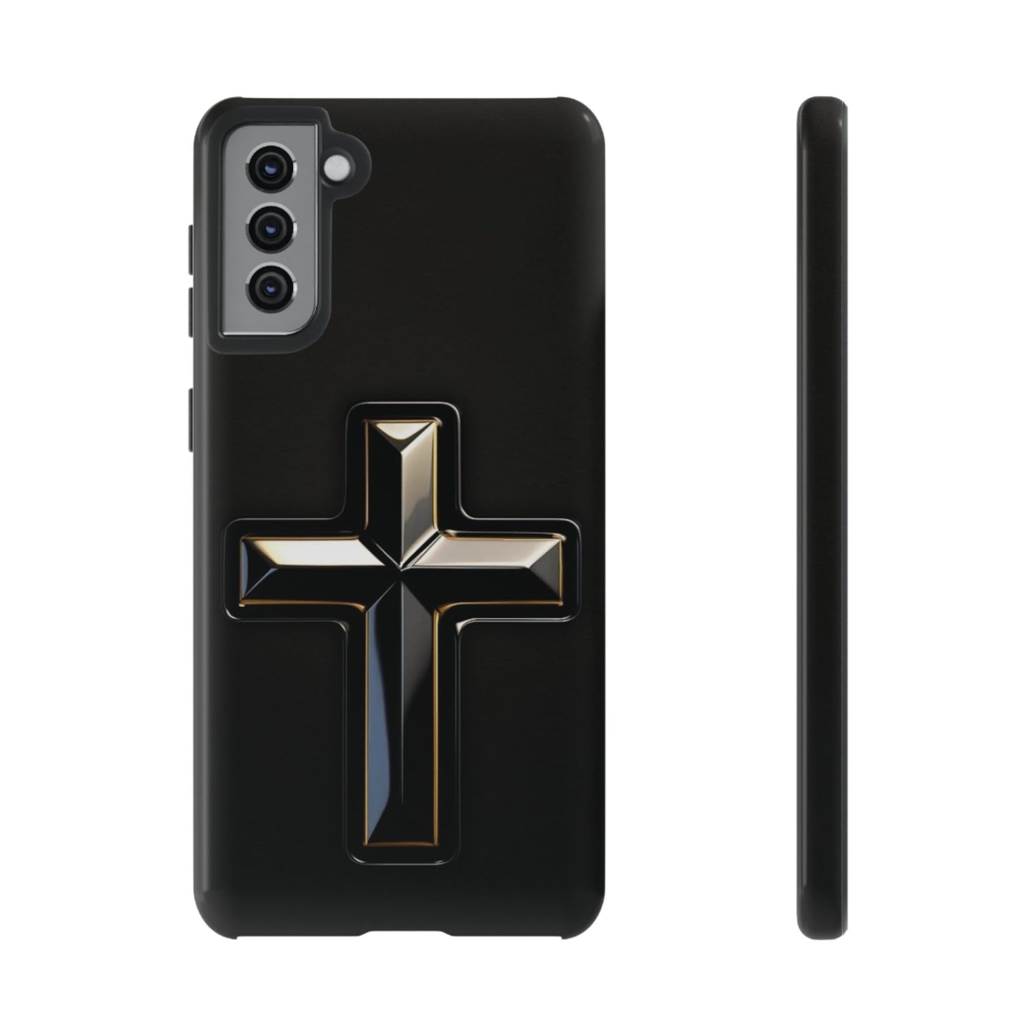 Black and Gold Cross Tough Phone Case – Compatible with iPhone & Samsung