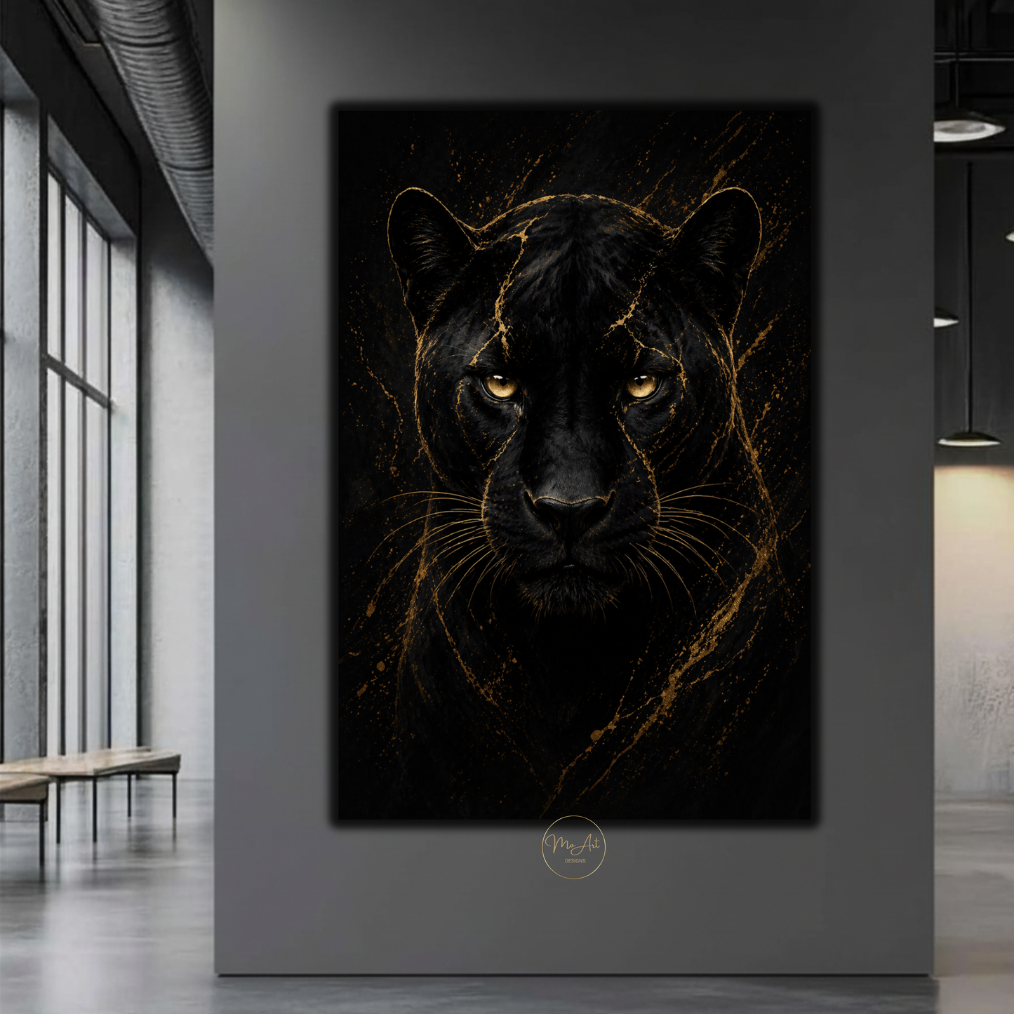 Black Panther Wall Art – Fierce Gold & Black Abstract Panther Canvas Print