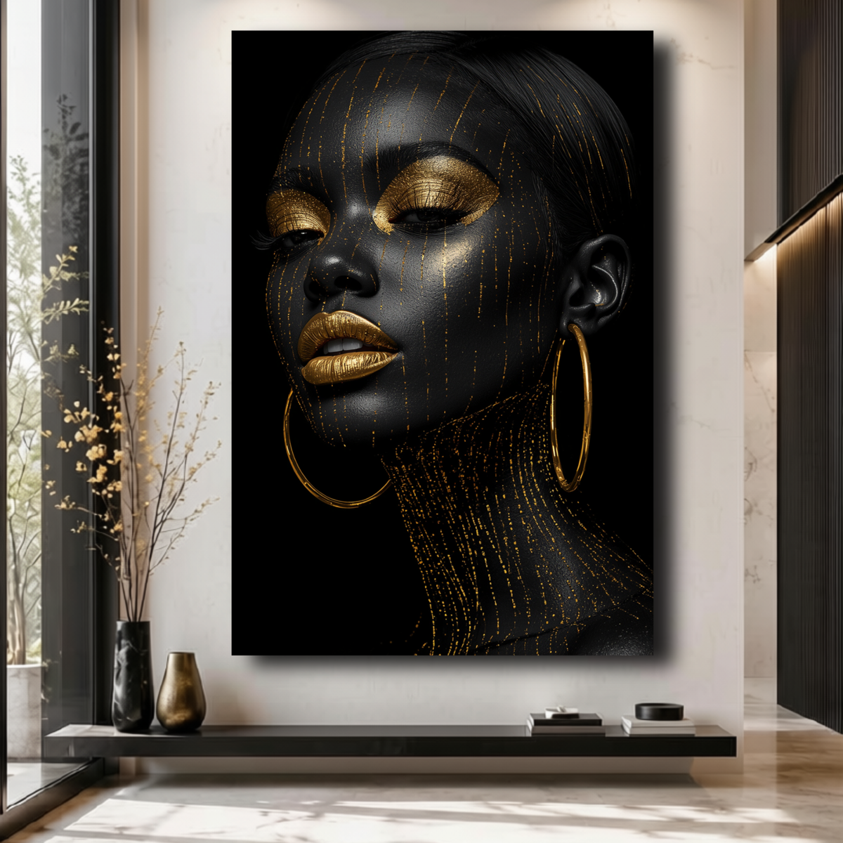 Black Woman Wall Art - Black & Gold Afrocentric Canvas Print