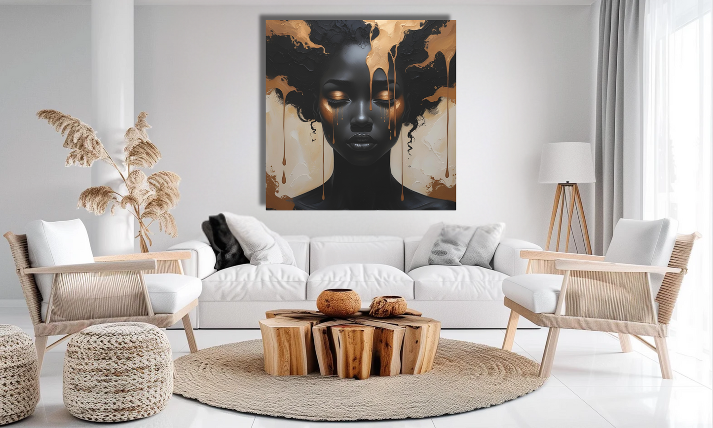 Abstract African Woman Canvas Wall Art – Bold Black and Bronze
