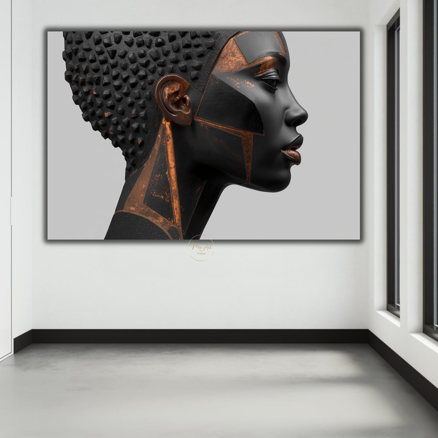 Black Woman Wall Art – Afrocentric Black & Copper Abstract Canvas Print