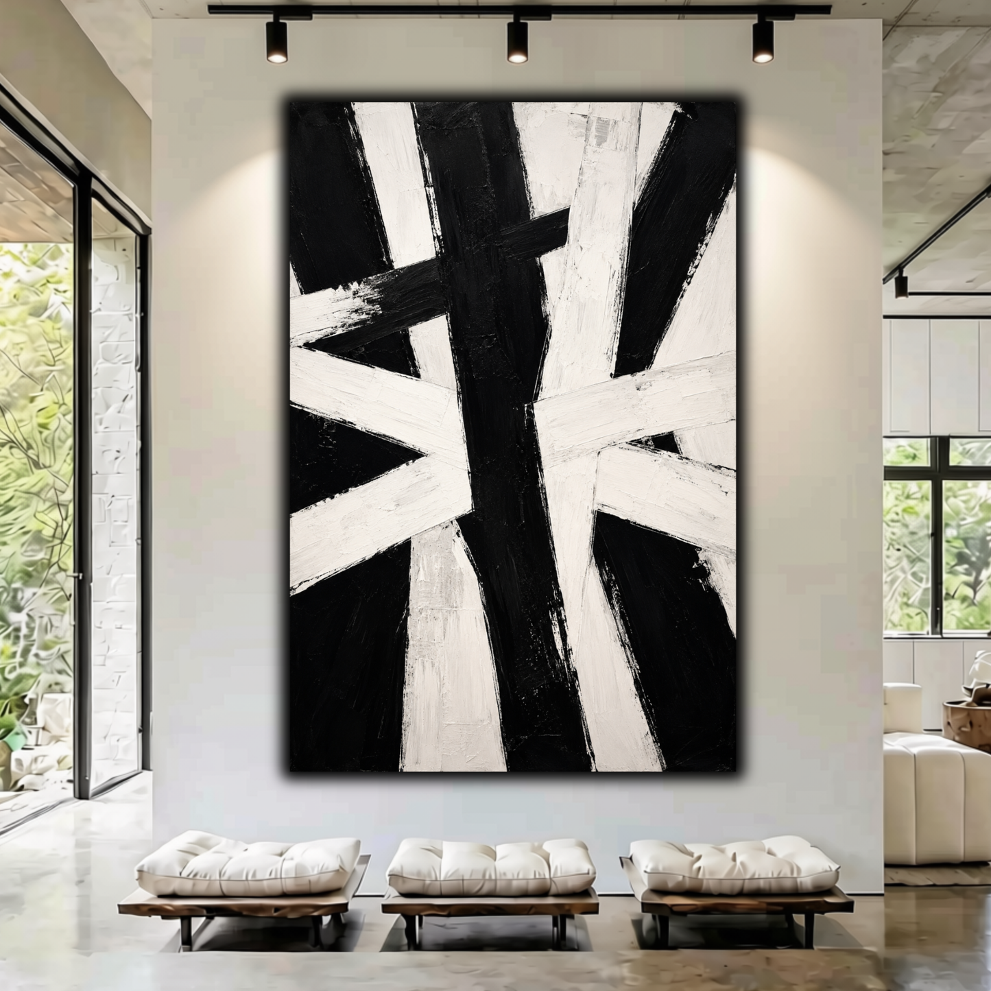 Black & White Textured Abstract Wall Art | Minimalist Monochrome Canvas Print