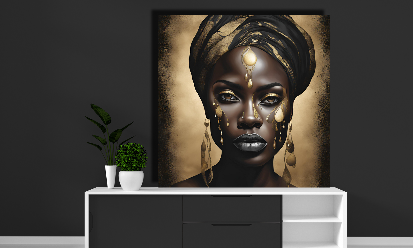 African Woman Adorned with Gold Elements - Canvas Wall Art