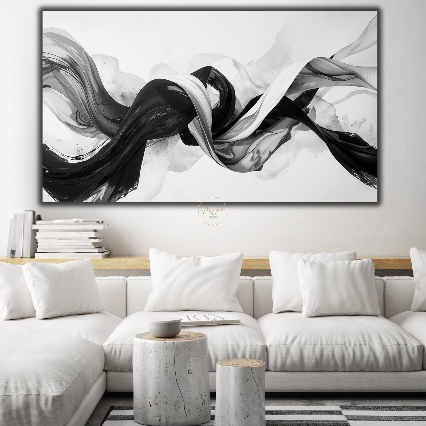 Black & White Abstract Knot Wall Art – Modern Swirl Canvas Print