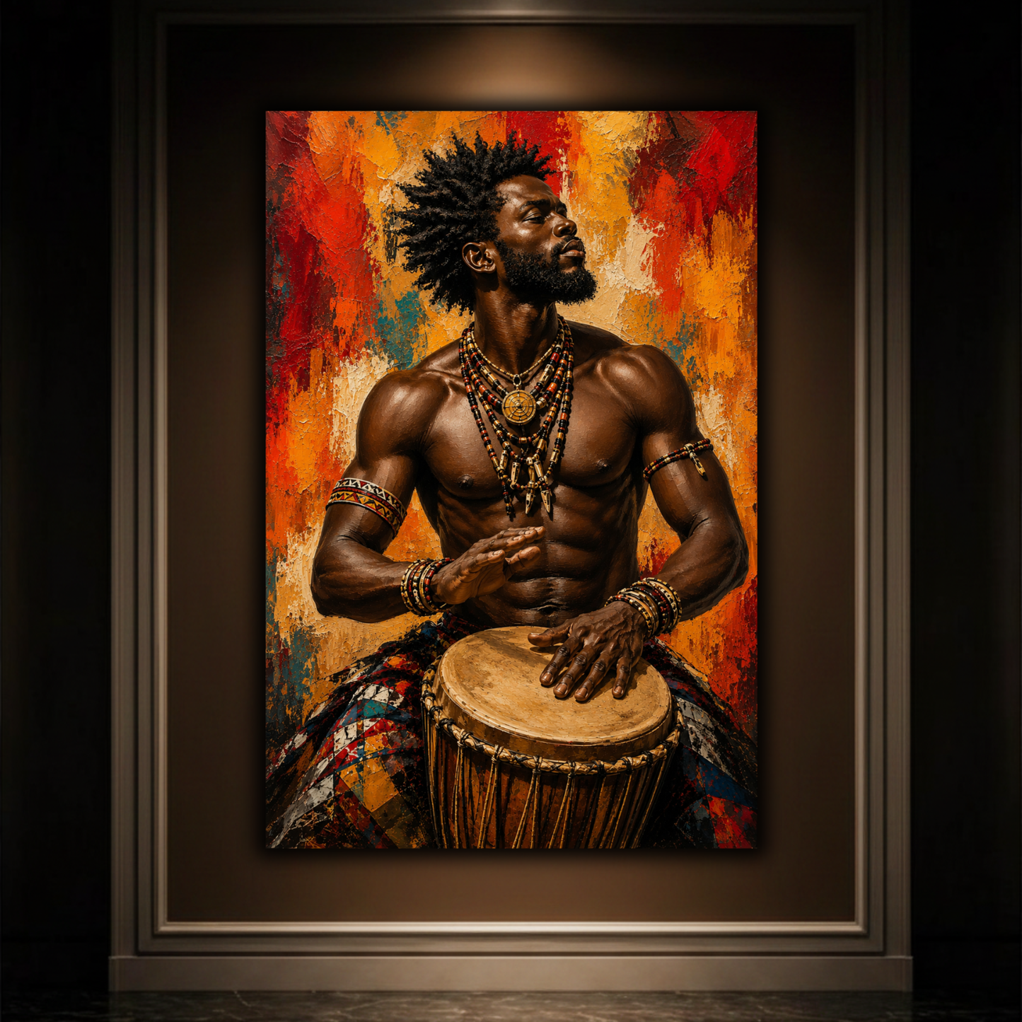 African Man Wall Art – Tribal Drummer Canvas Print | Afrocentric Abstract Drum Art