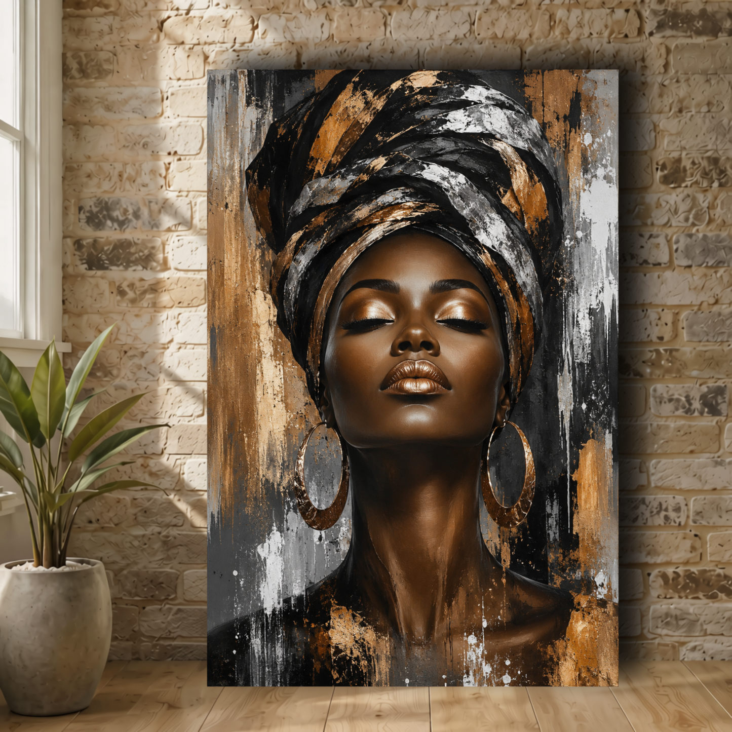 Black Woman Wall Art – Afrocentric Gold & Black Canvas Print | Luxury African American Queen Wall Decor