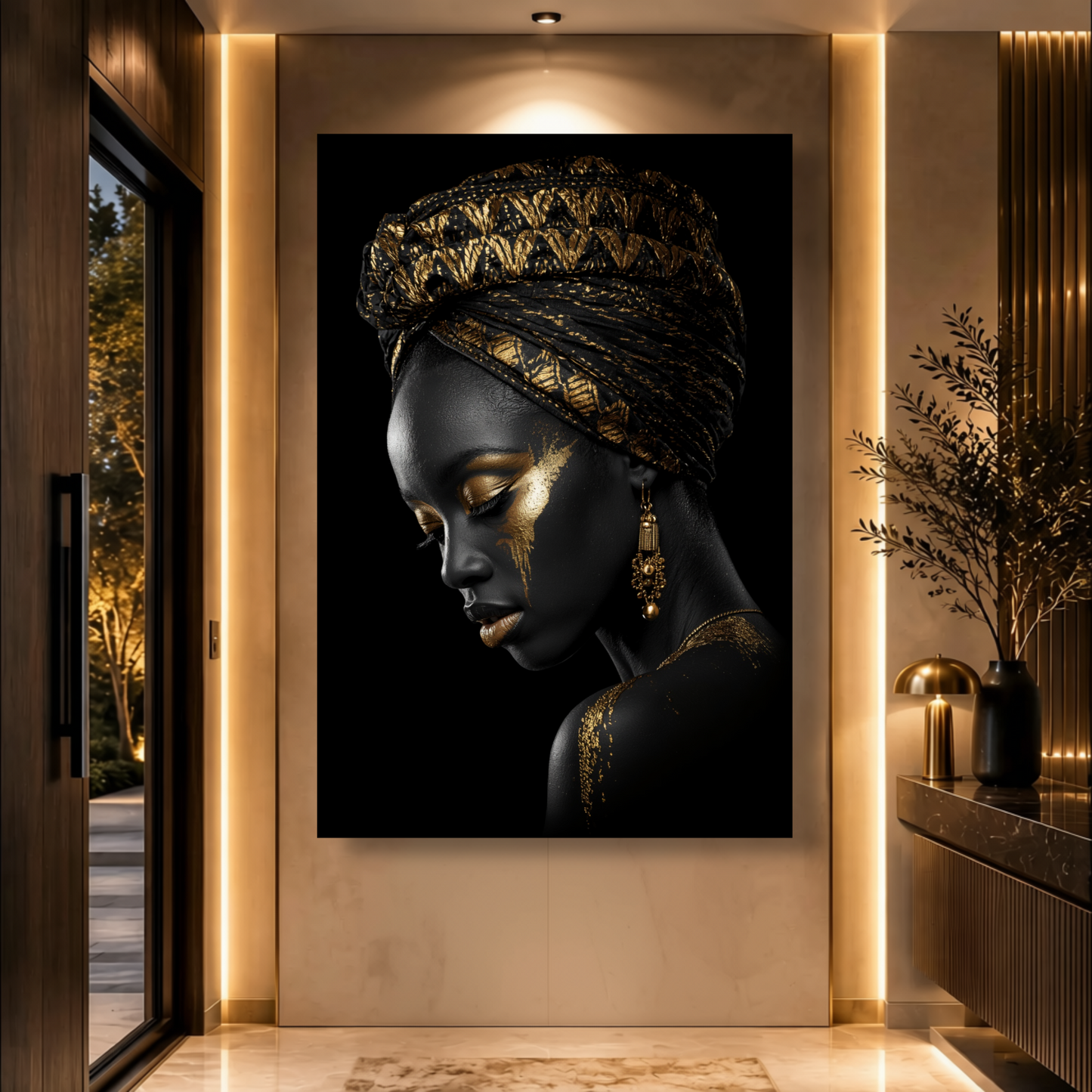 Black Woman Wall Art - African Queen Canvas Print | Black & Gold Wall Decor