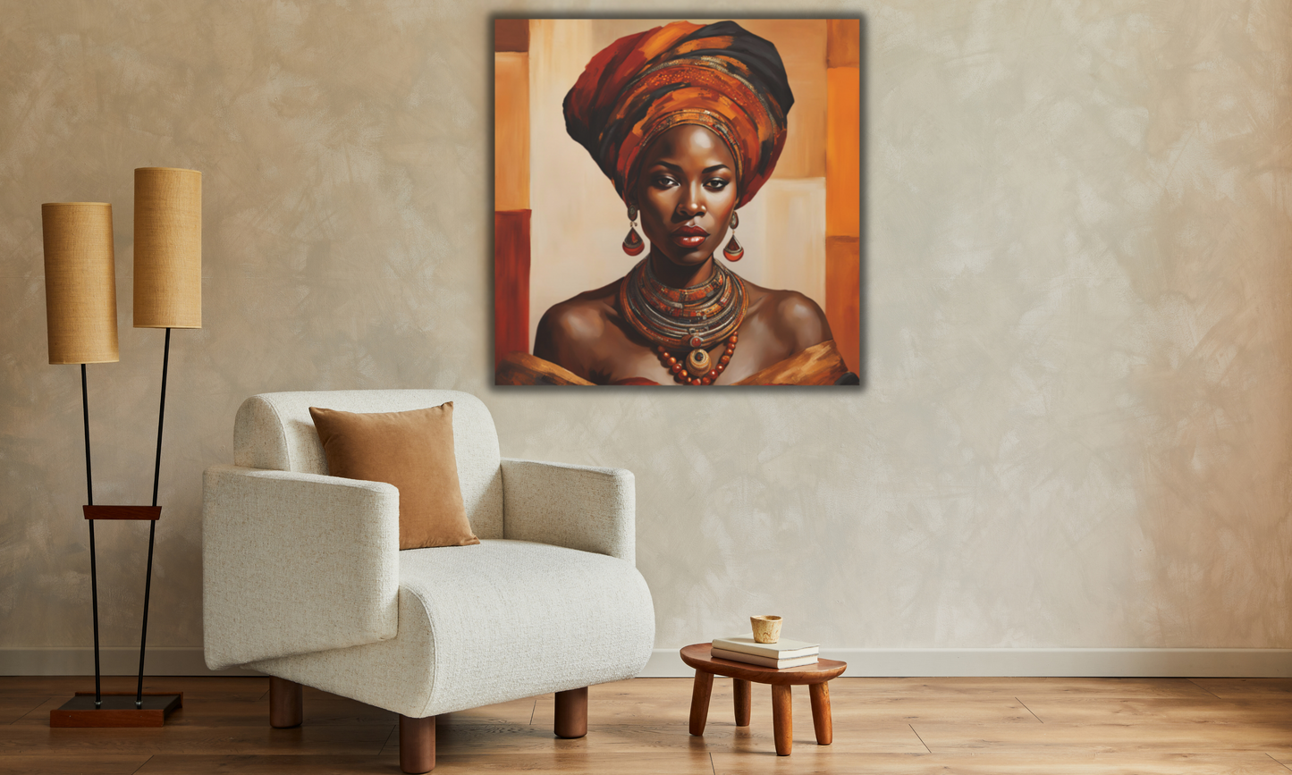 Beautiful African Woman in Headwrap - Canvas Wall Art