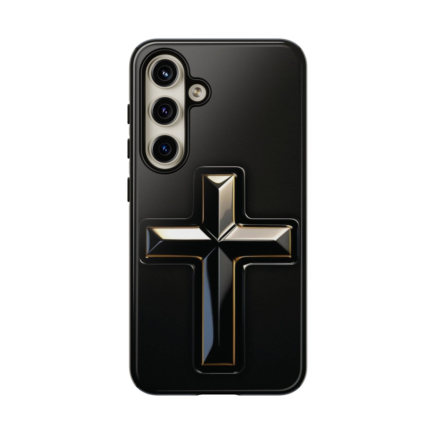Black and Gold Cross Tough Phone Case – Compatible with iPhone & Samsung