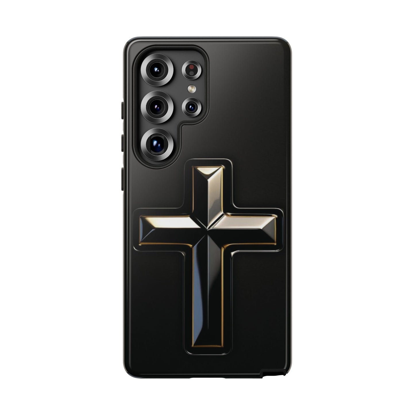 Black and Gold Cross Tough Phone Case – Compatible with iPhone & Samsung