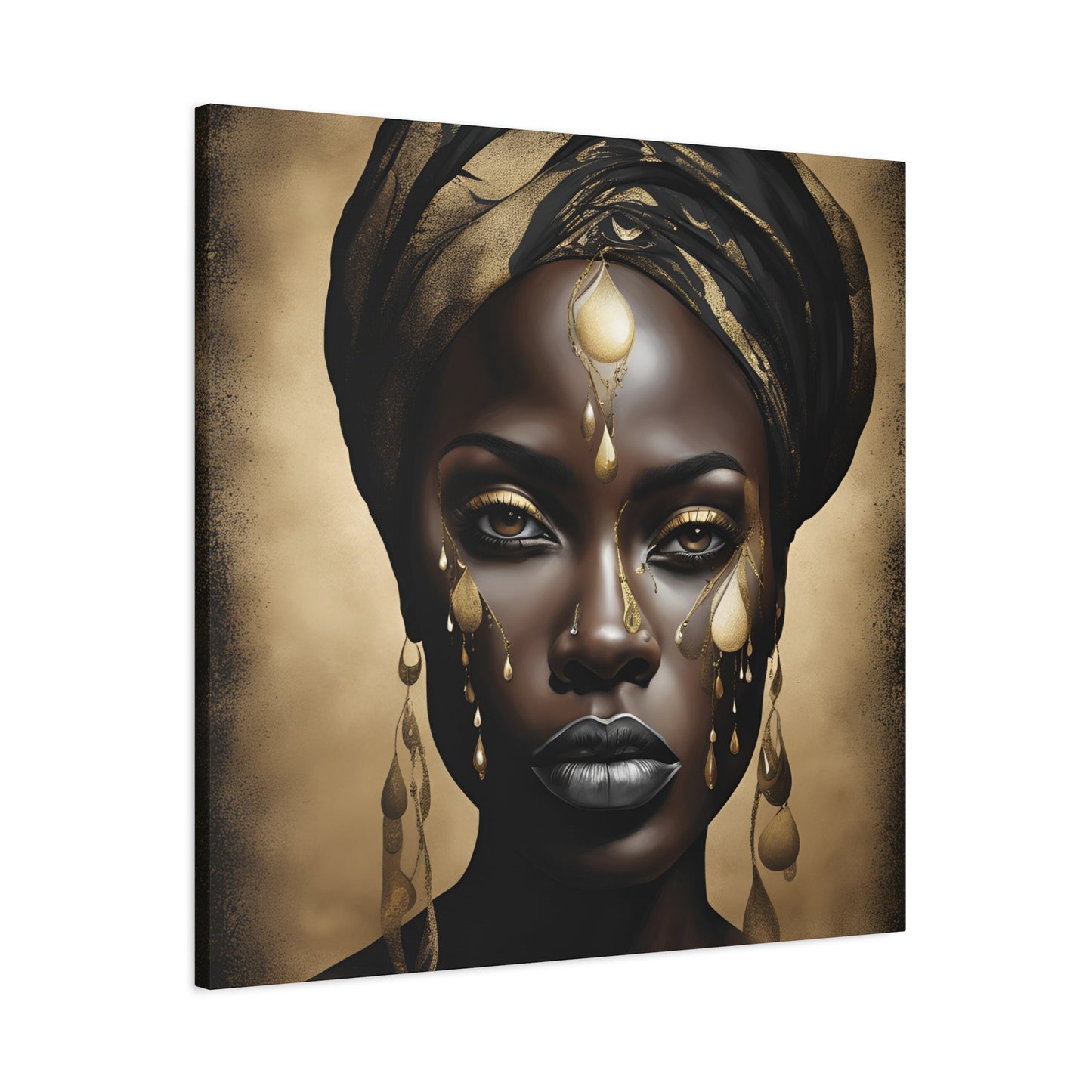 African Woman Adorned with Gold Elements - Canvas Wall Art