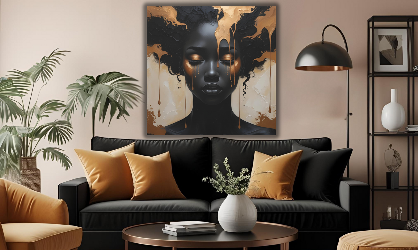 Abstract African Woman Canvas Wall Art – Bold Black and Bronze