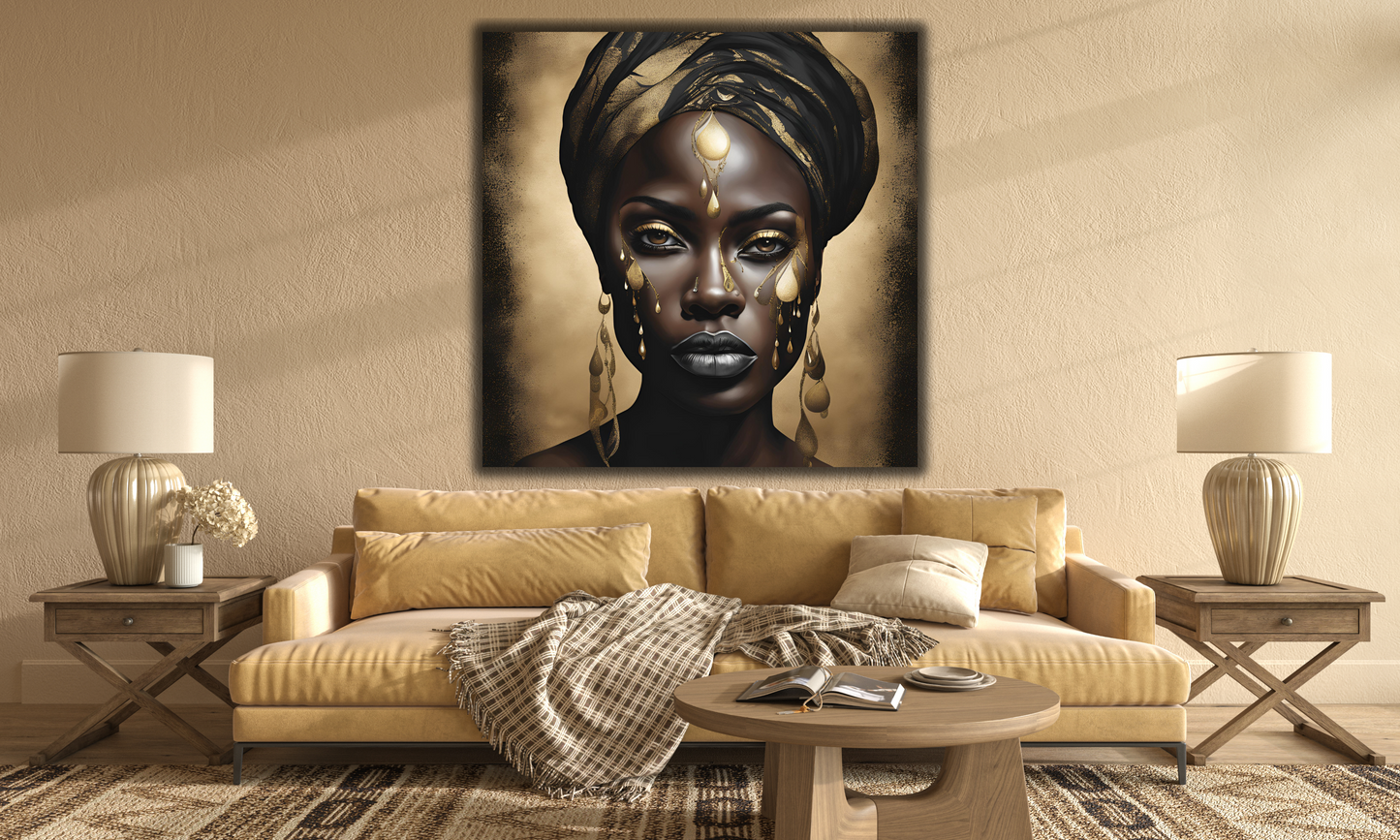 African Woman Adorned with Gold Elements - Canvas Wall Art