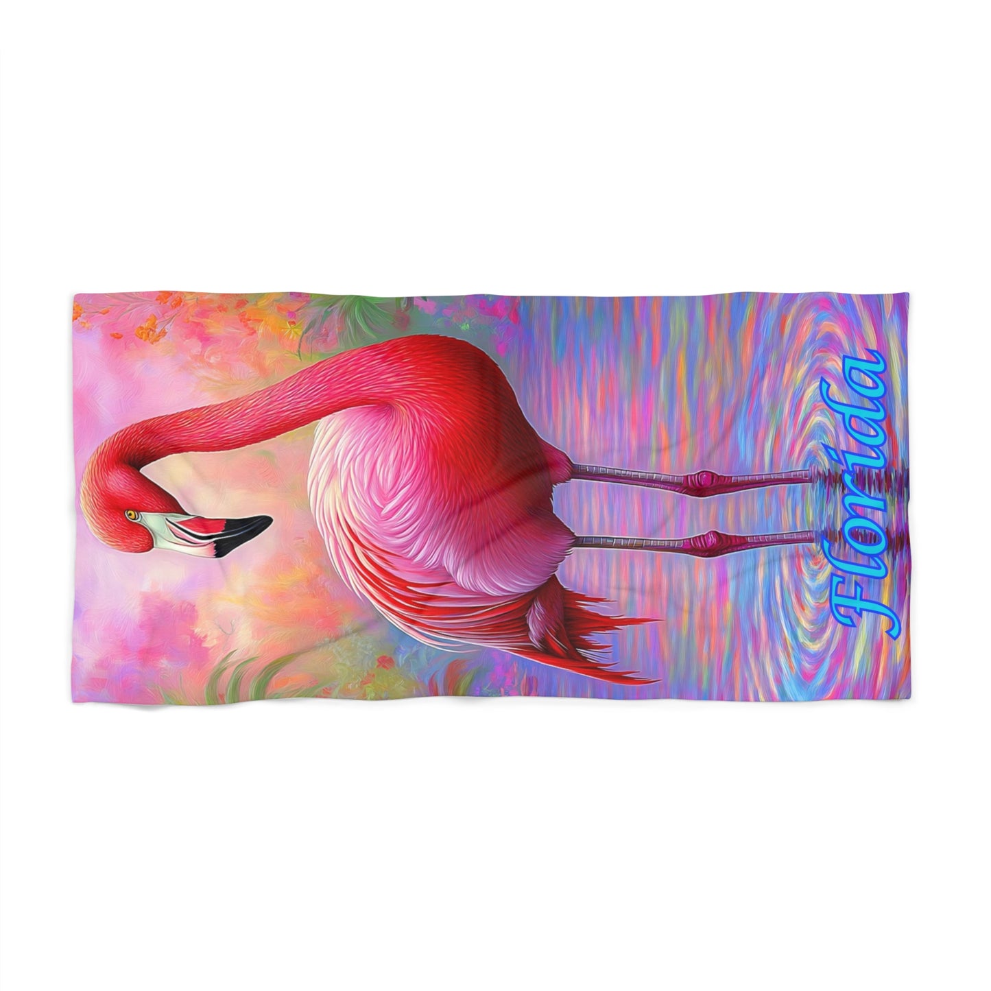 Colorful Pink Flamingo Florida - Beach Towel