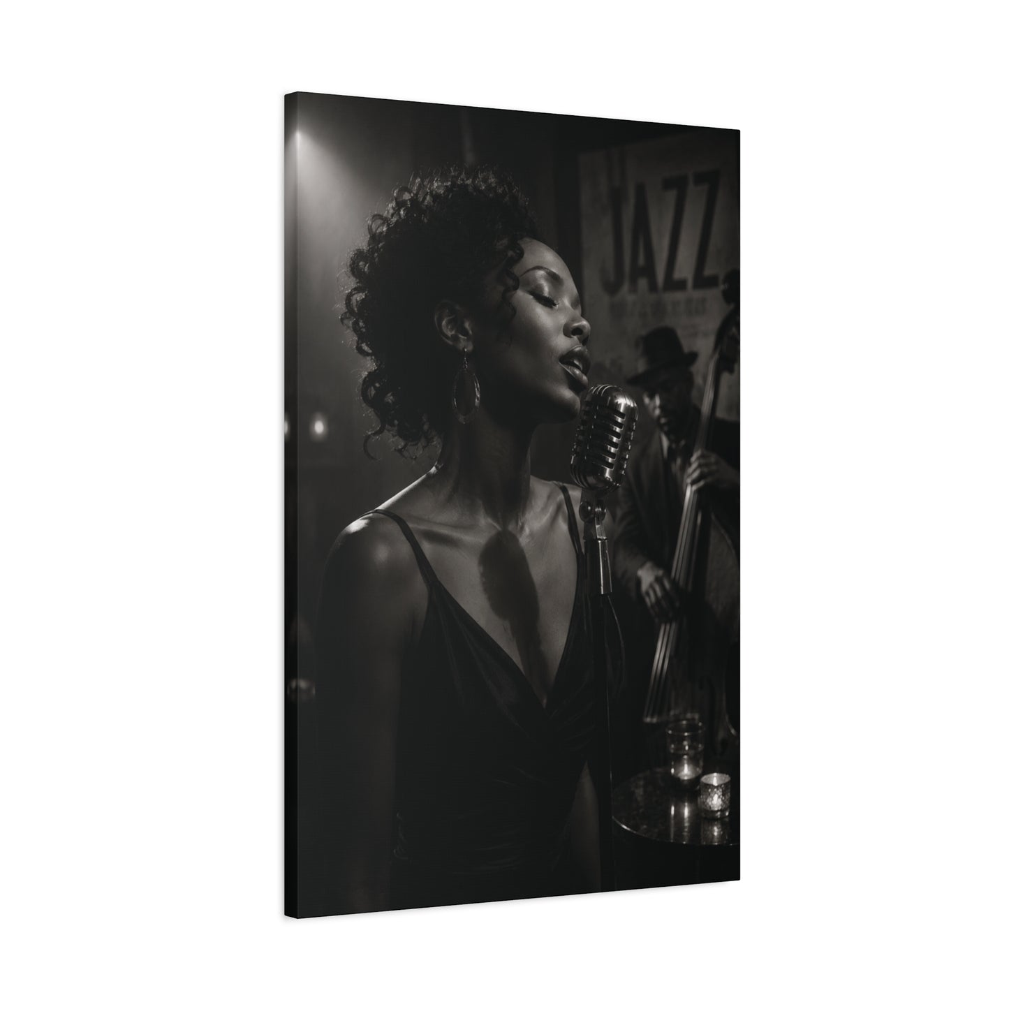 Black Woman Wall Art – Soulful Jazz Singer Canvas Print | Black & White Afrocentric Art