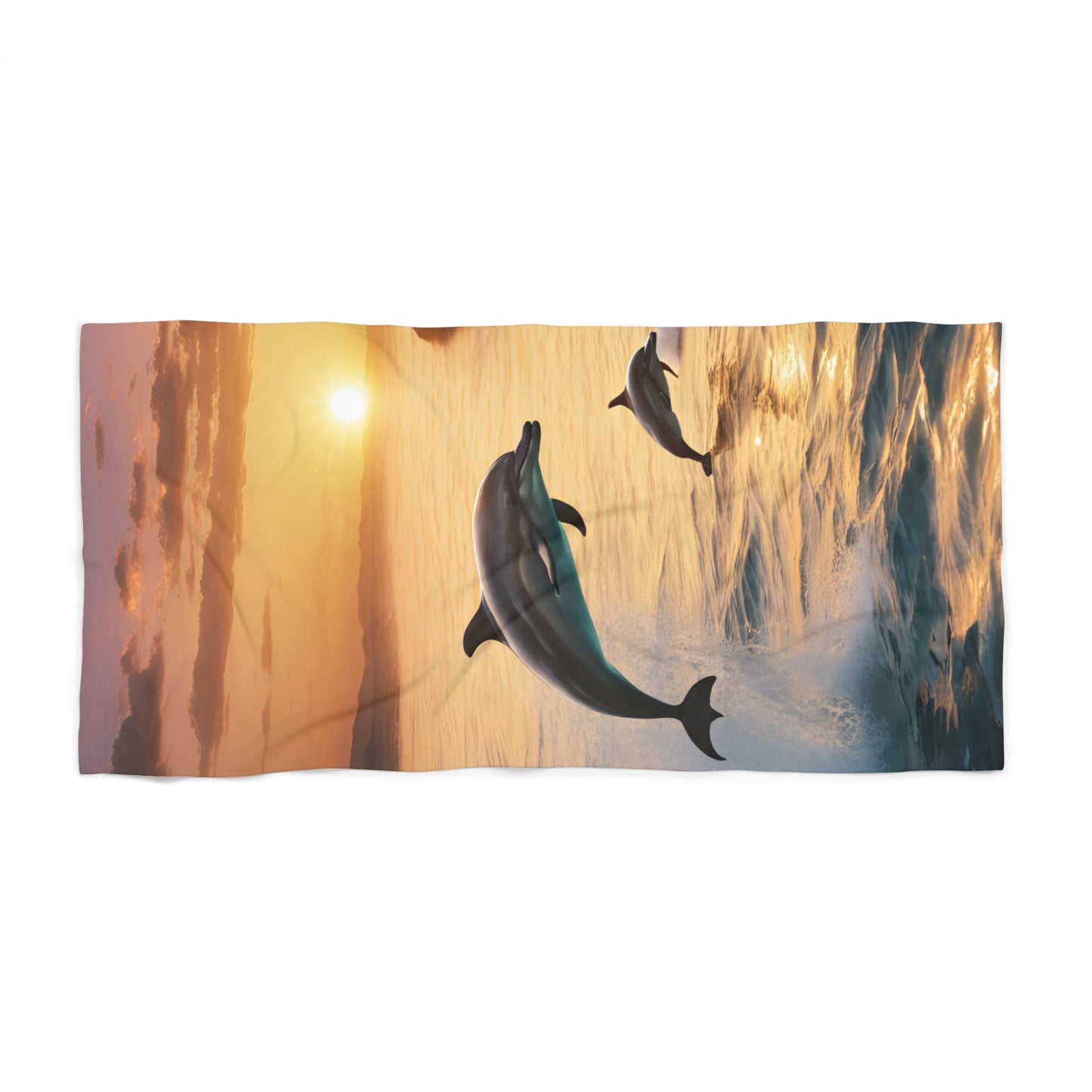 Dolphins Swimming in Ocean Sunset -  Beach Towel