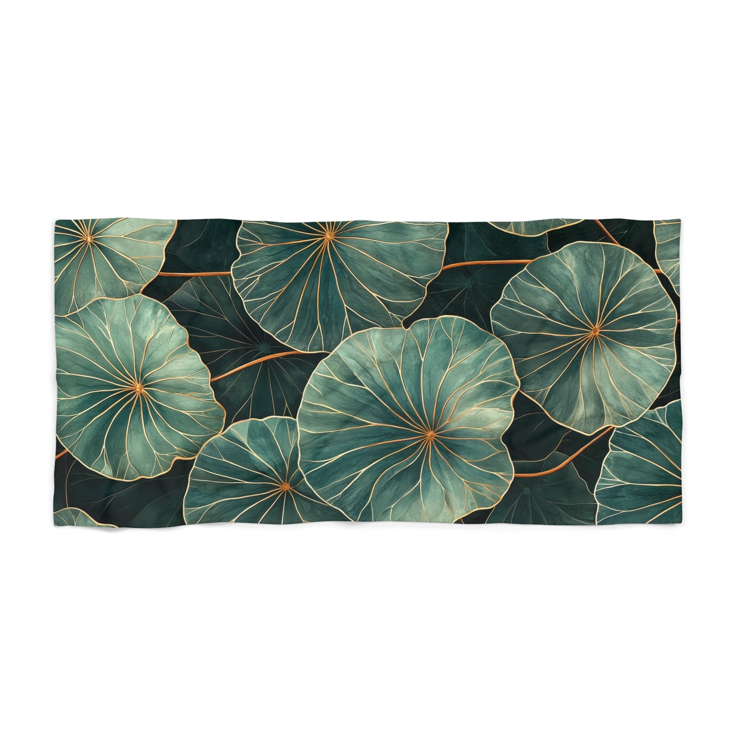 Lush Green Leaves with Gold - Beach Towel