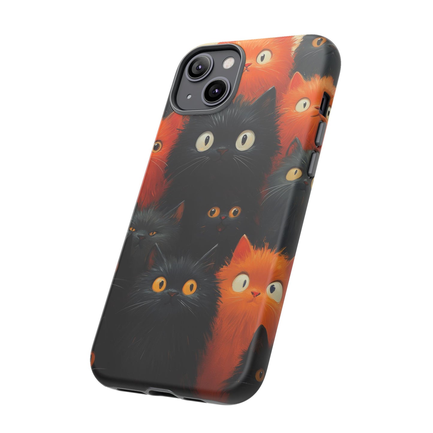 Halloween Phone Case - Orange and Black Whimsical Cats Phone Case for iPhone or Samsung's Phones