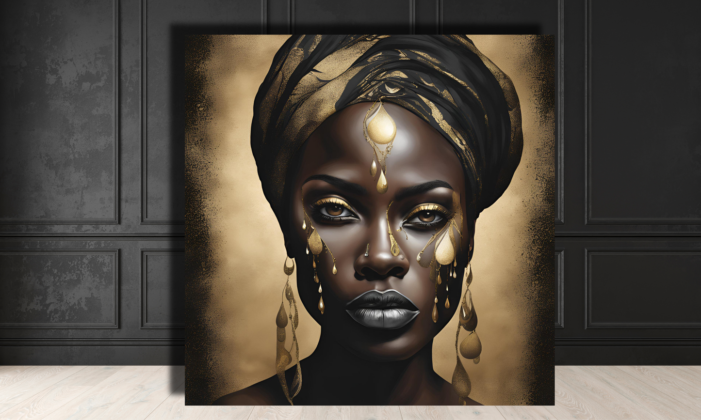 African Woman Adorned with Gold Elements - Canvas Wall Art