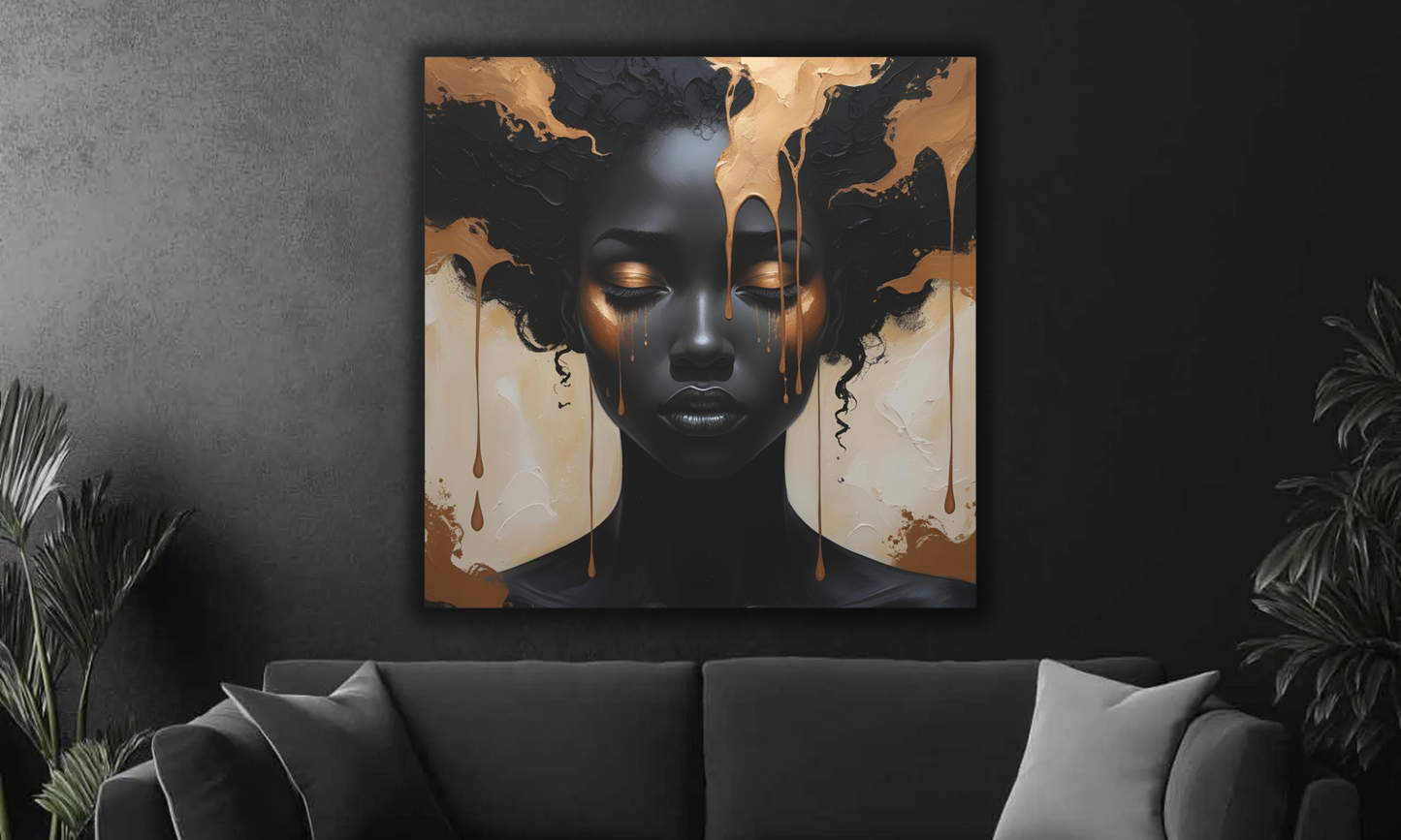 Abstract African Woman Canvas Wall Art – Bold Black and Bronze