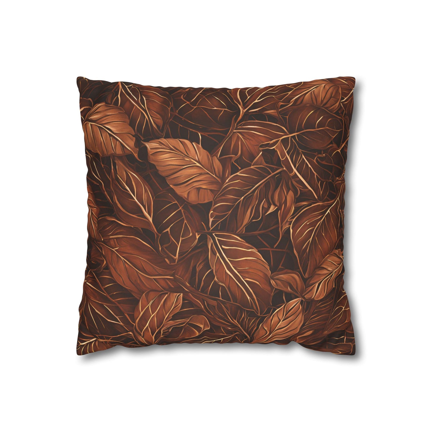 Copper Leaves Decorative Faux Suede Pillow Cover