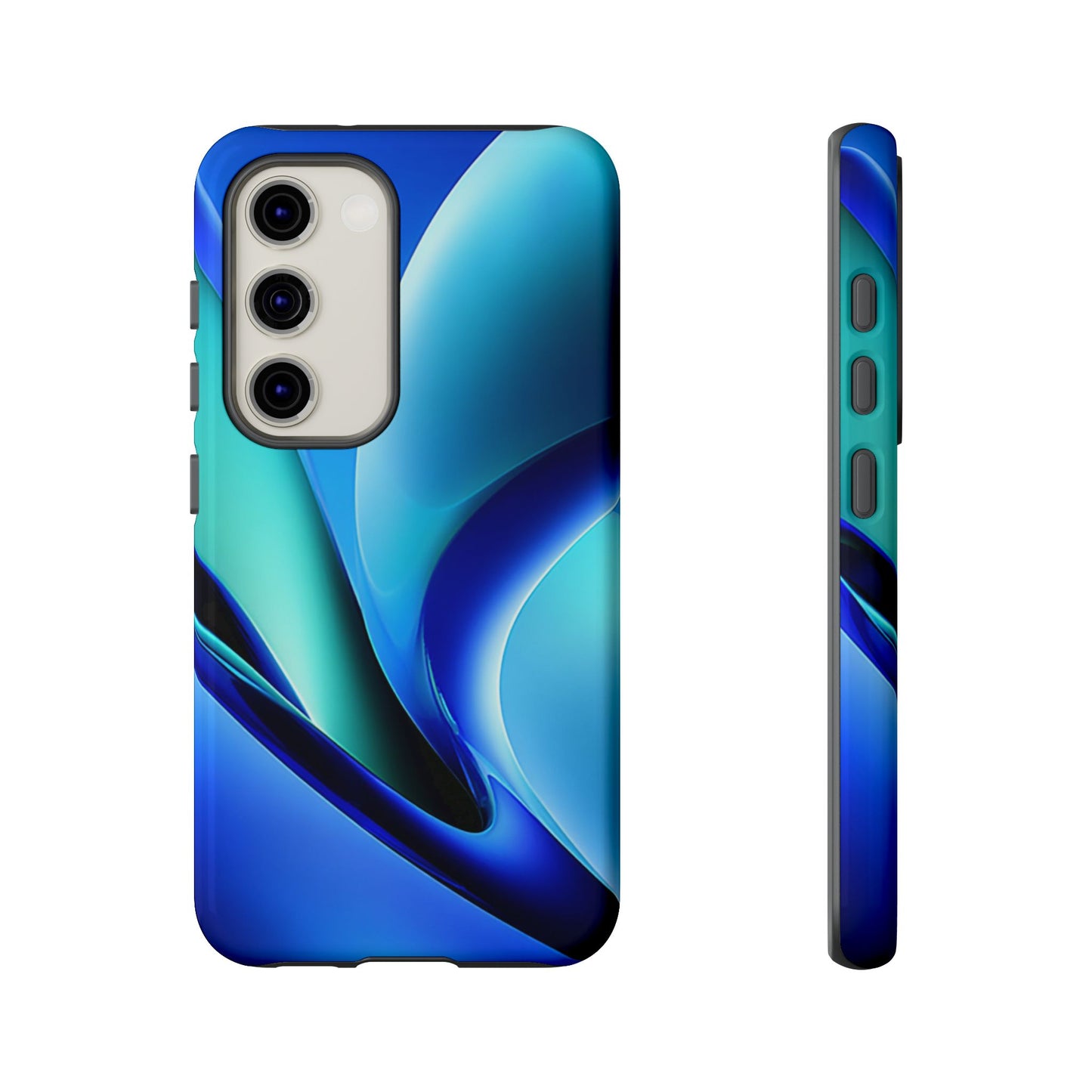 Abstract Blue/Turquoise Tough Phone Case – Compatible with iPhone & Samsung