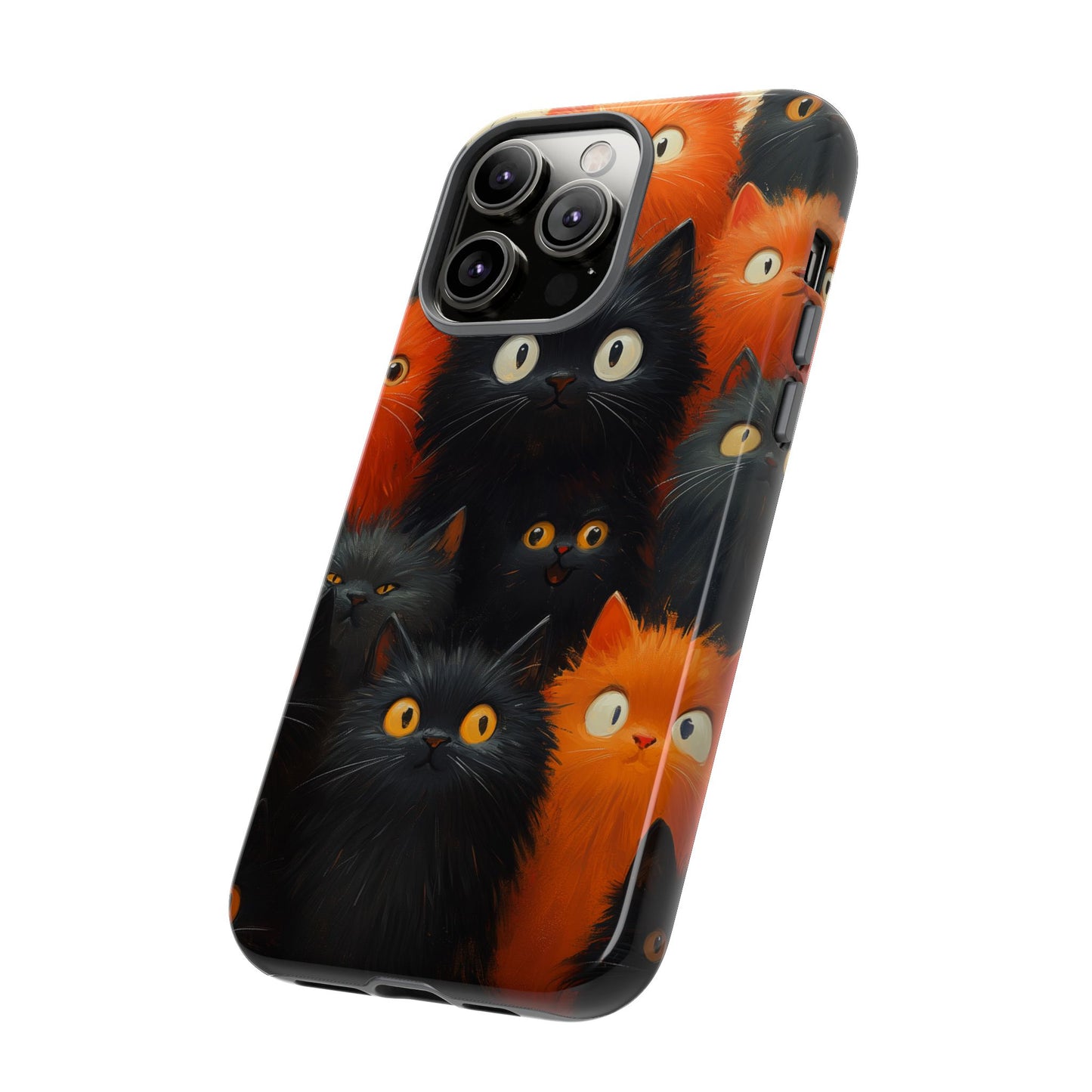 Halloween Phone Case - Orange and Black Whimsical Cats Phone Case for iPhone or Samsung's Phones