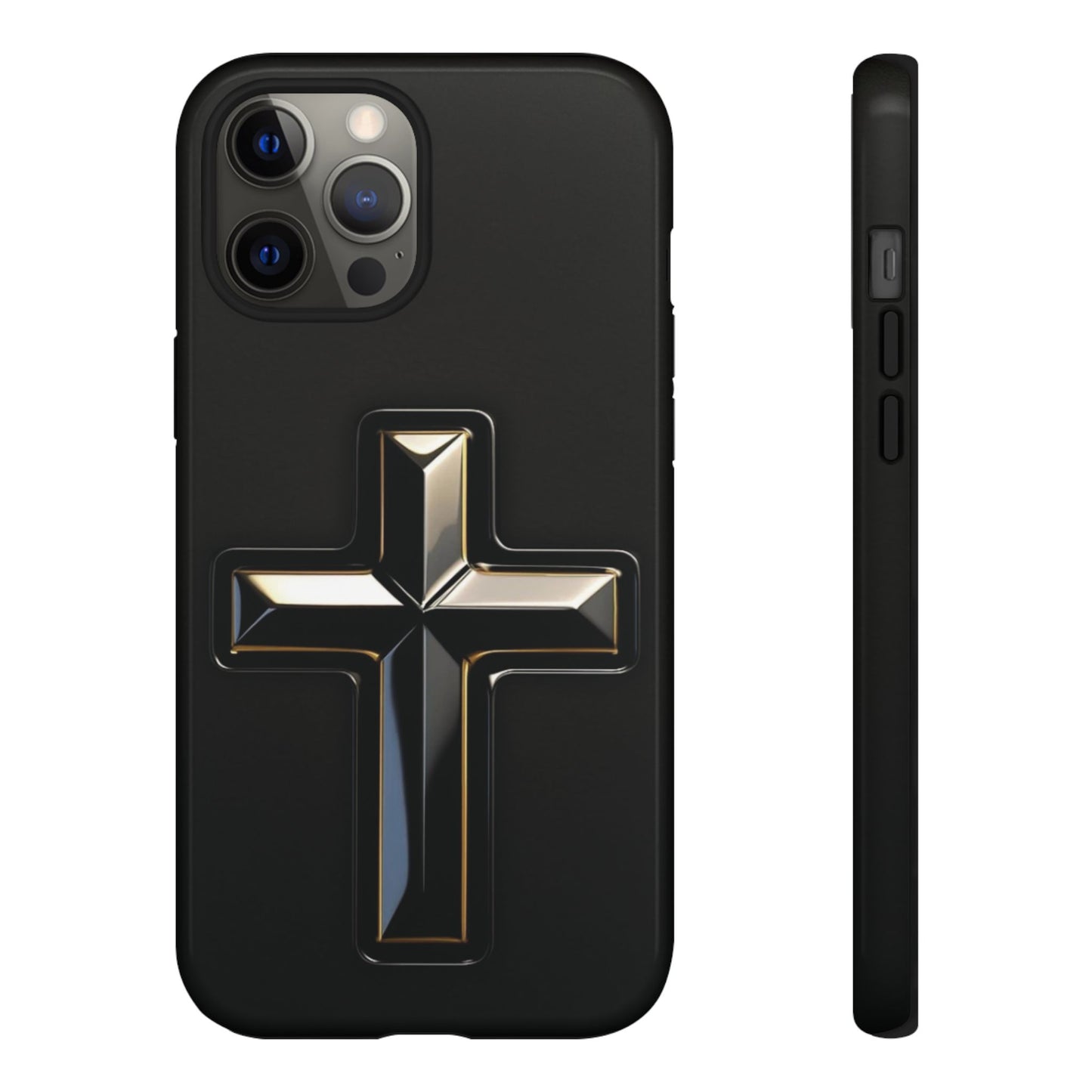 Black and Gold Cross Tough Phone Case – Compatible with iPhone & Samsung