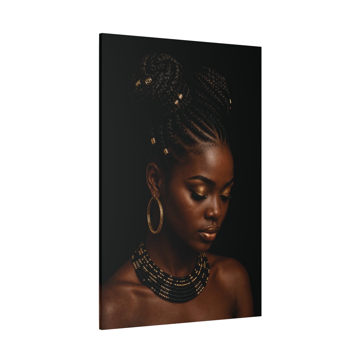 Black Woman Wall Art – Sophisticated Gold & Black Afrocentric Canvas  Print