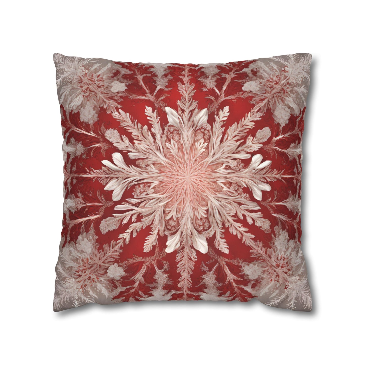 Stunning Red & White Snowflake Motif  - Luxurious Faux Suede Pillow Cover