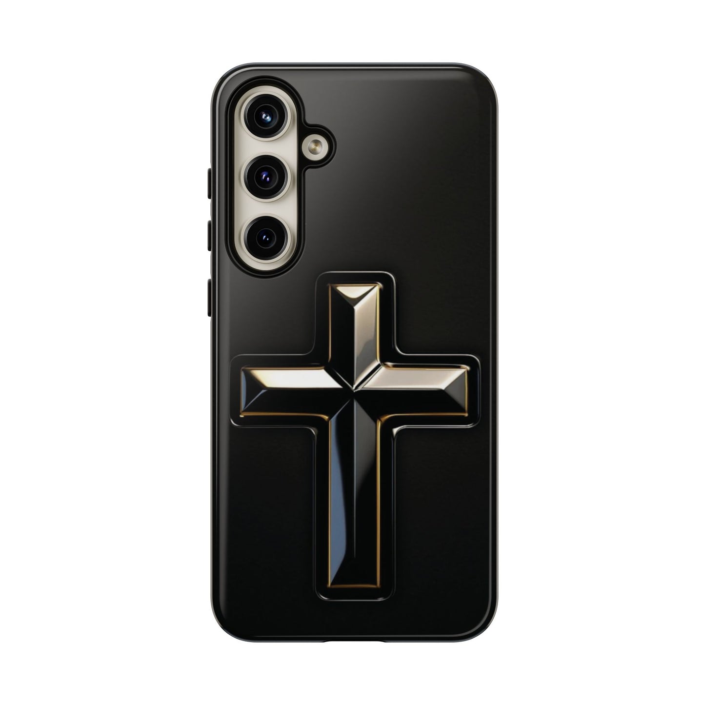 Black and Gold Cross Tough Phone Case – Compatible with iPhone & Samsung