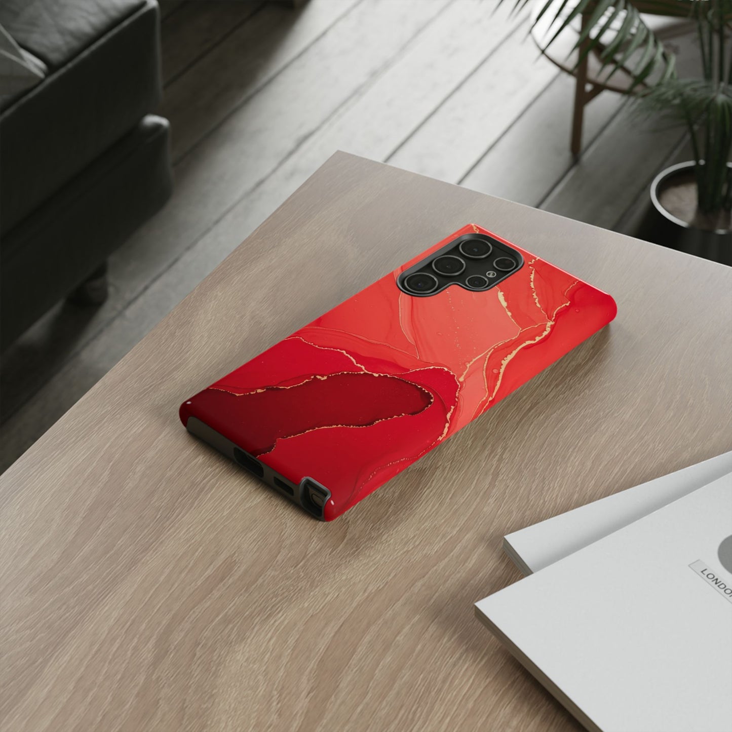 Red & Gold Marble Design - Tough Phone Case - iPhone or Samsung Phones