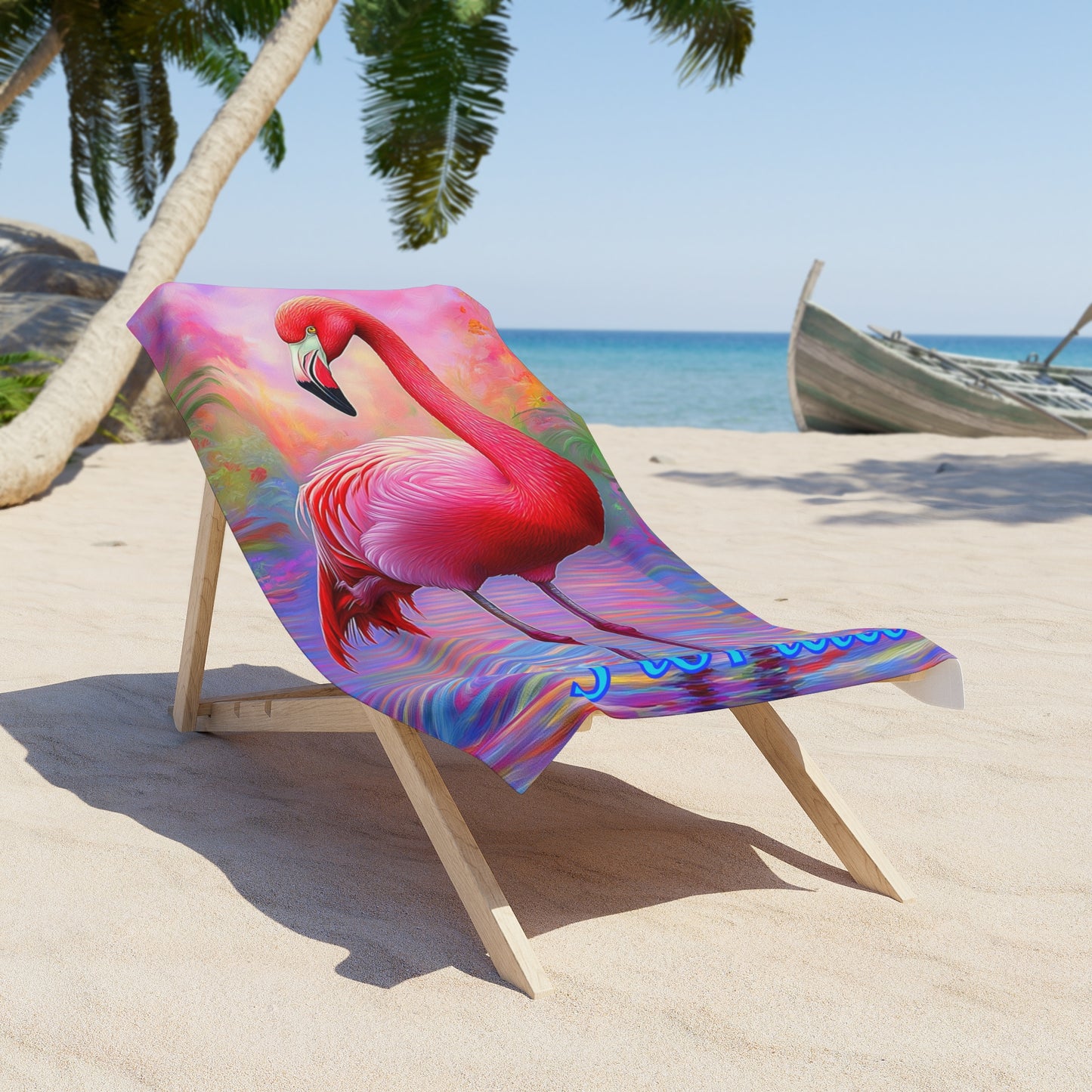 Colorful Pink Flamingo Florida - Beach Towel