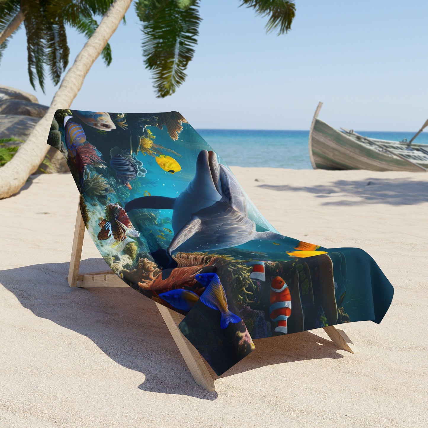 Dolphin with Tropical Fish -  Beach Towel