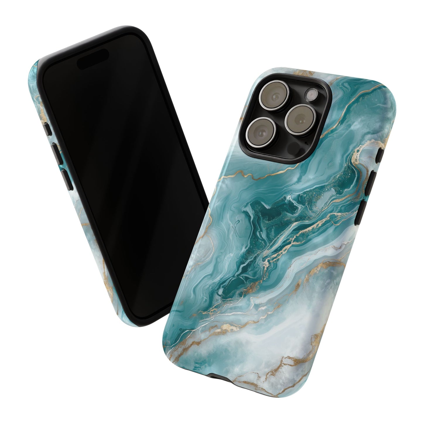 Stylish Turquoise Marbled Tough Phone Case for Ultimate Protection, iPhone or Samsung Phone Case