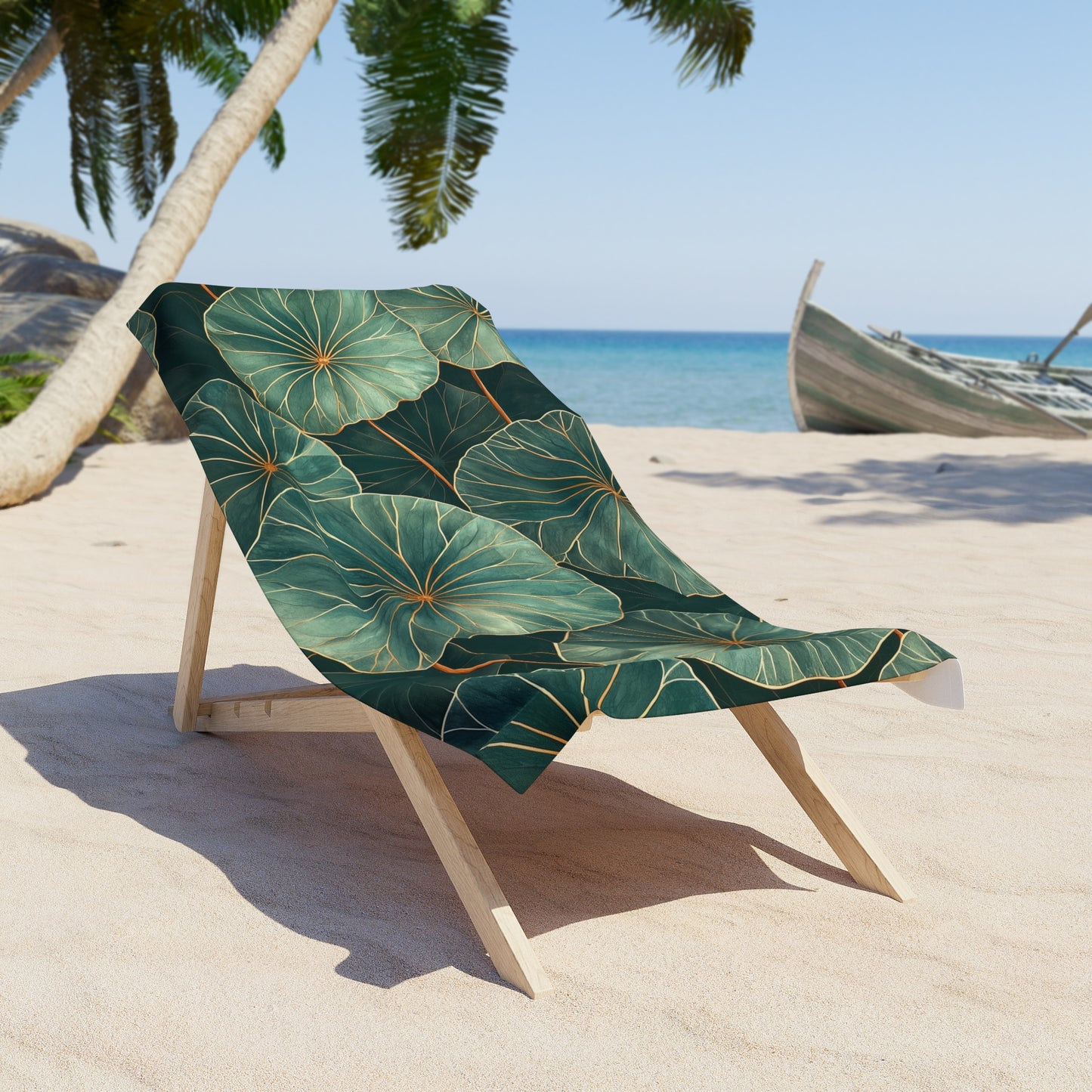 Lush Green Leaves with Gold - Beach Towel