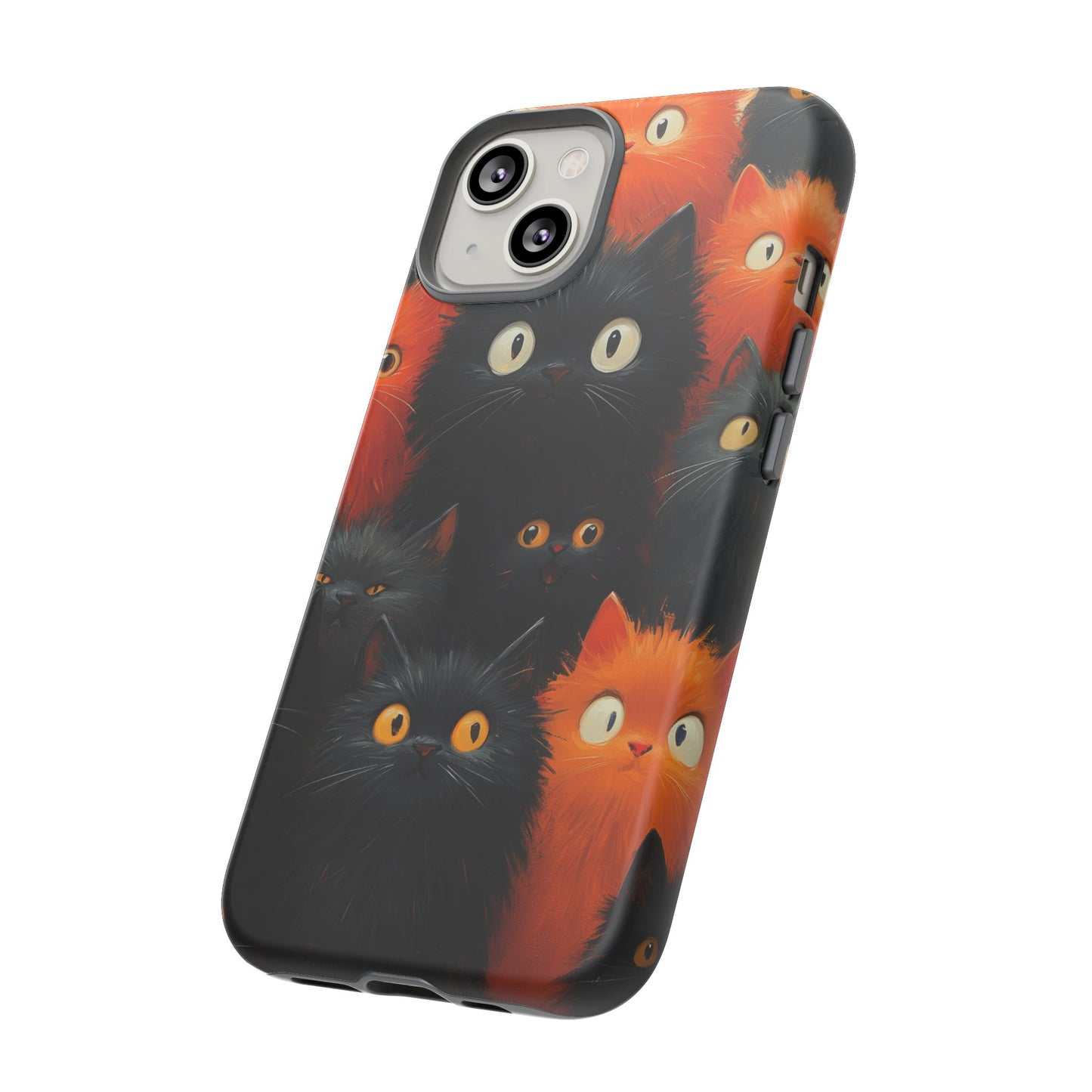 Halloween Phone Case - Orange and Black Whimsical Cats Phone Case for iPhone or Samsung's Phones