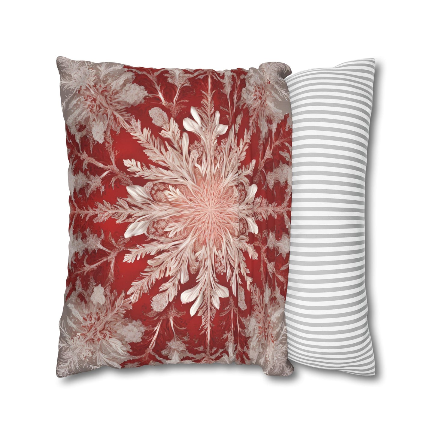 Stunning Red & White Snowflake Motif  - Luxurious Faux Suede Pillow Cover