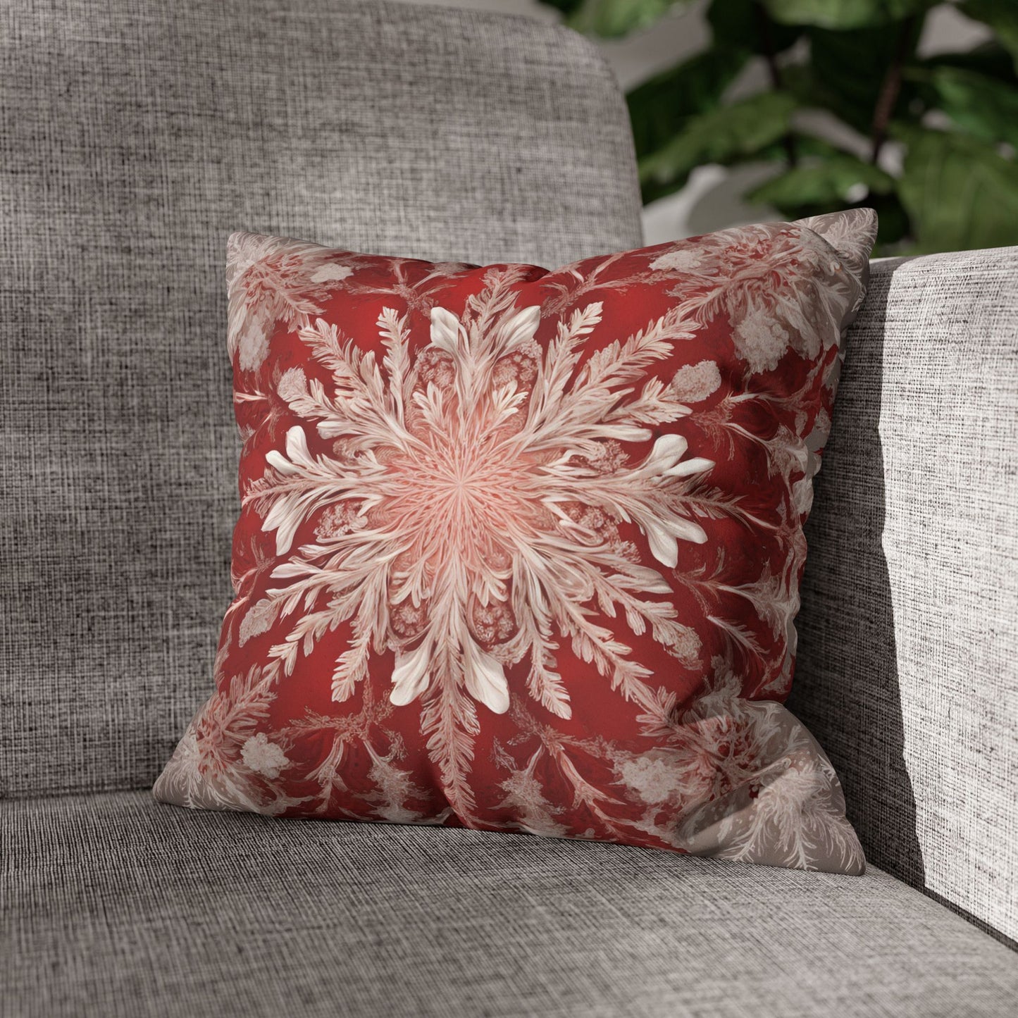 Stunning Red & White Snowflake Motif  - Luxurious Faux Suede Pillow Cover