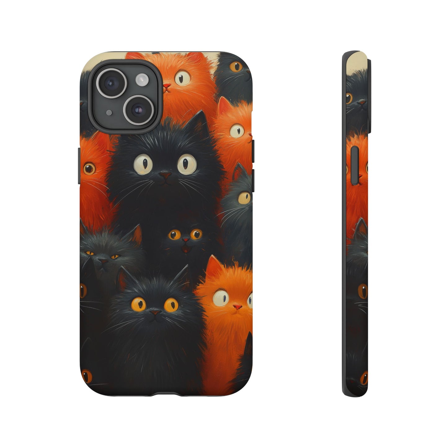 Halloween Phone Case - Orange and Black Whimsical Cats Phone Case for iPhone or Samsung's Phones