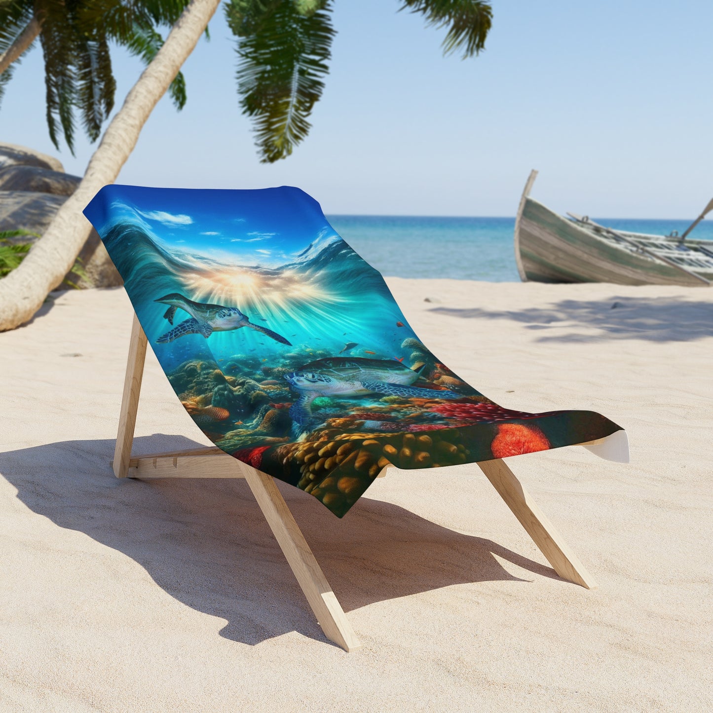 Sea Turtles in Tropical Ocean Reef Beach Towel