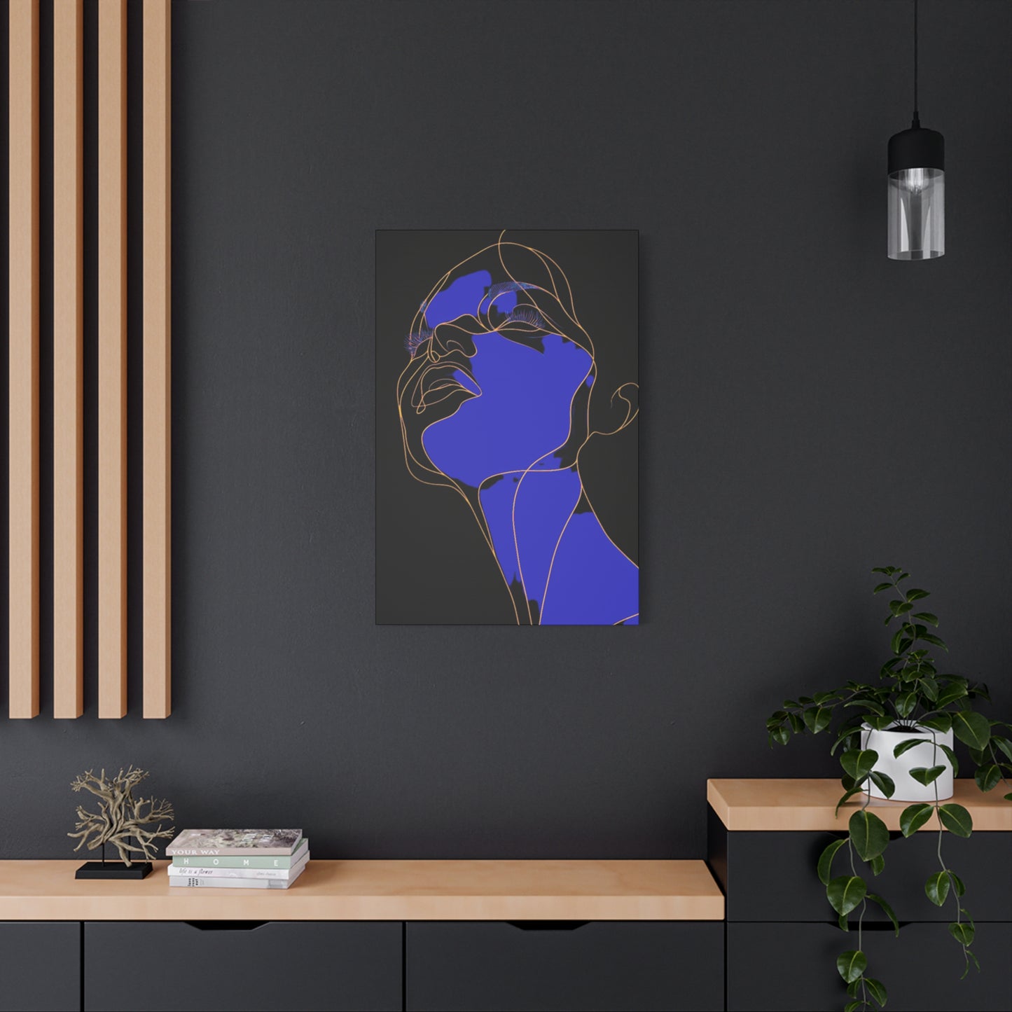 Canvas Art Print, Abstract Woman in Blue, Gold and Black