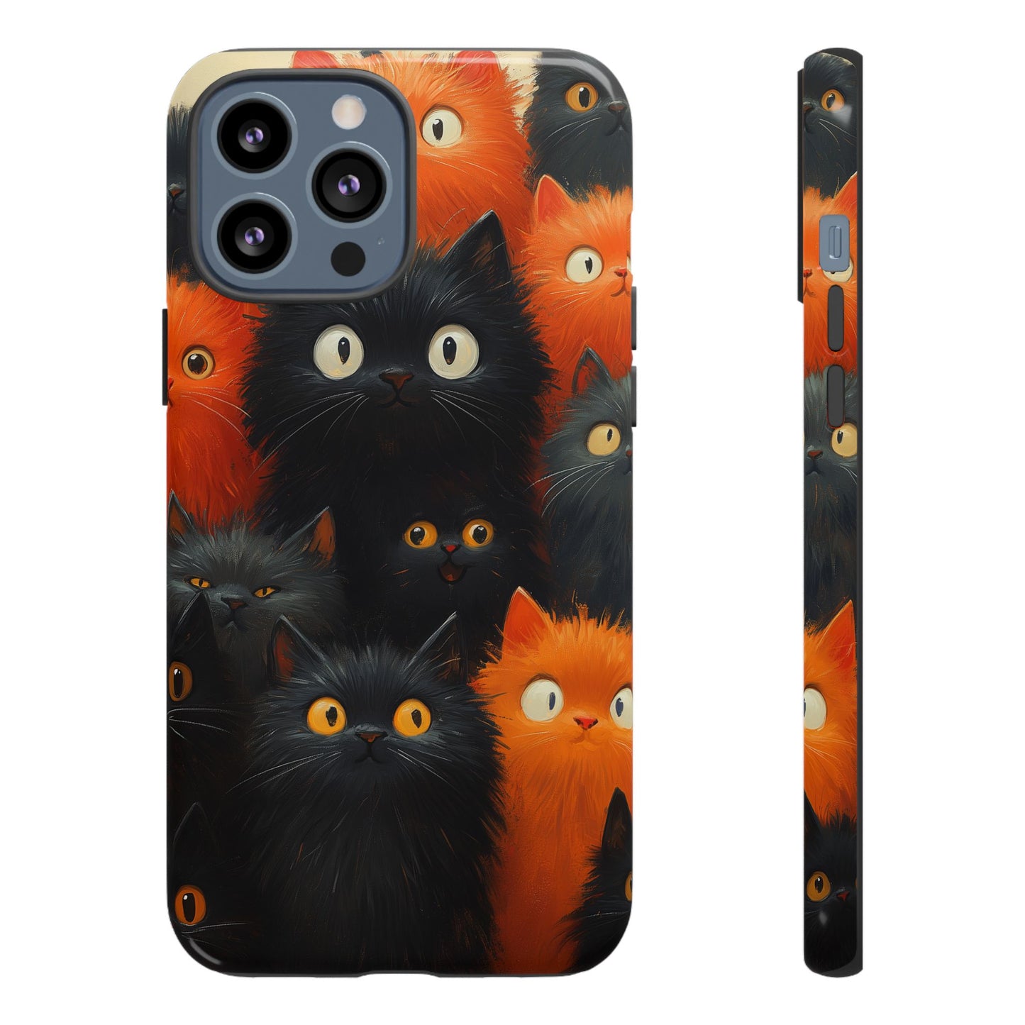 Halloween Phone Case - Orange and Black Whimsical Cats Phone Case for iPhone or Samsung's Phones