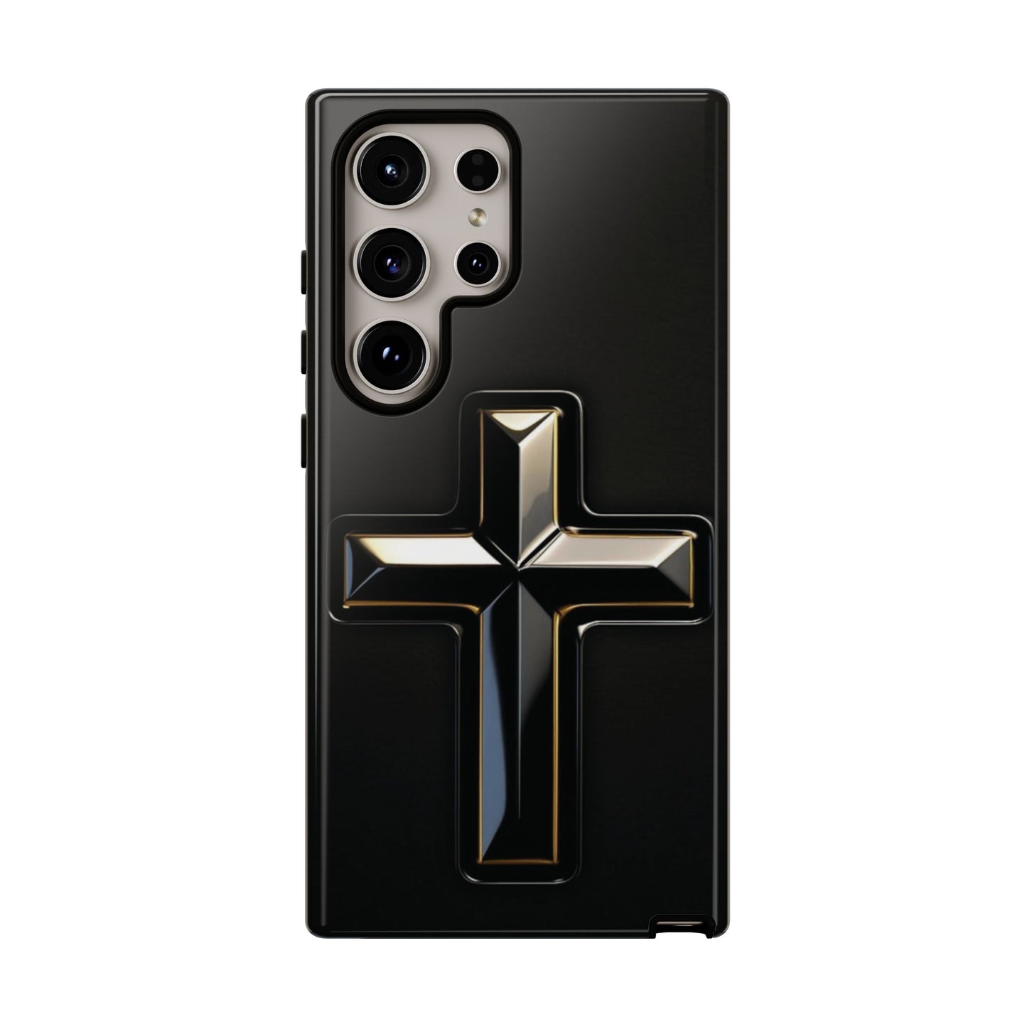 Black and Gold Cross Tough Phone Case – Compatible with iPhone & Samsung
