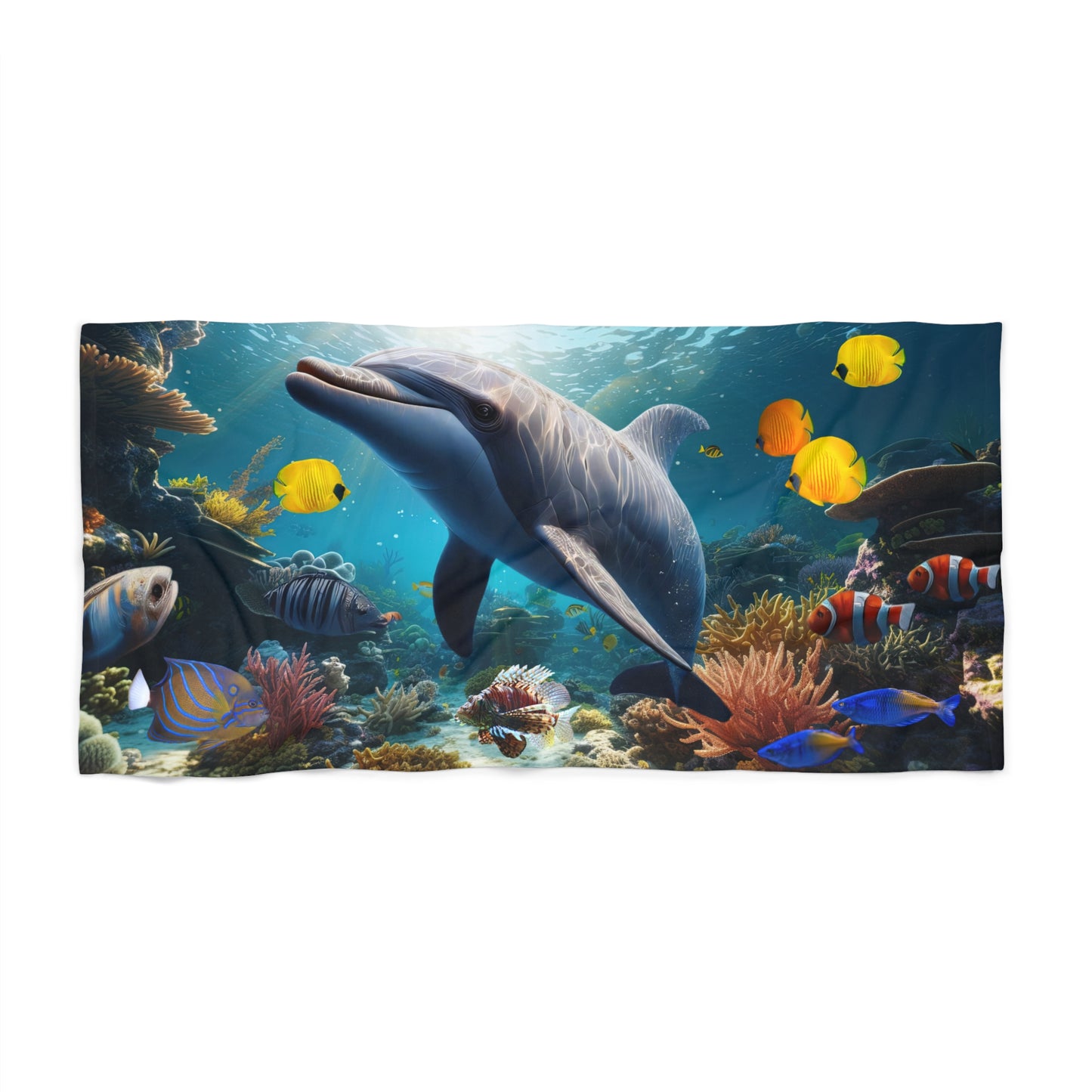 Dolphin with Tropical Fish -  Beach Towel