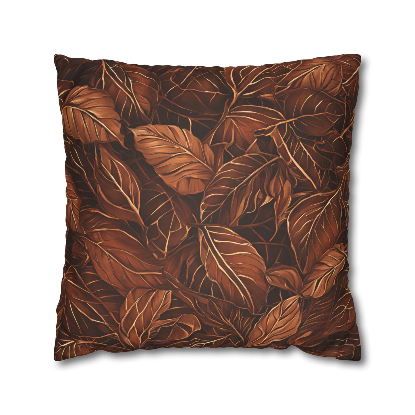 Copper Leaves Decorative Faux Suede Pillow Cover