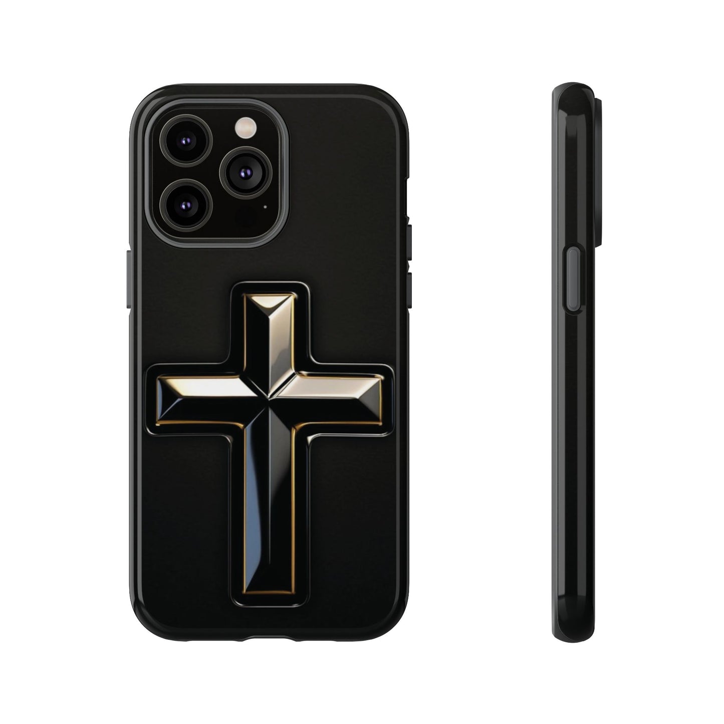 Black and Gold Cross Tough Phone Case – Compatible with iPhone & Samsung