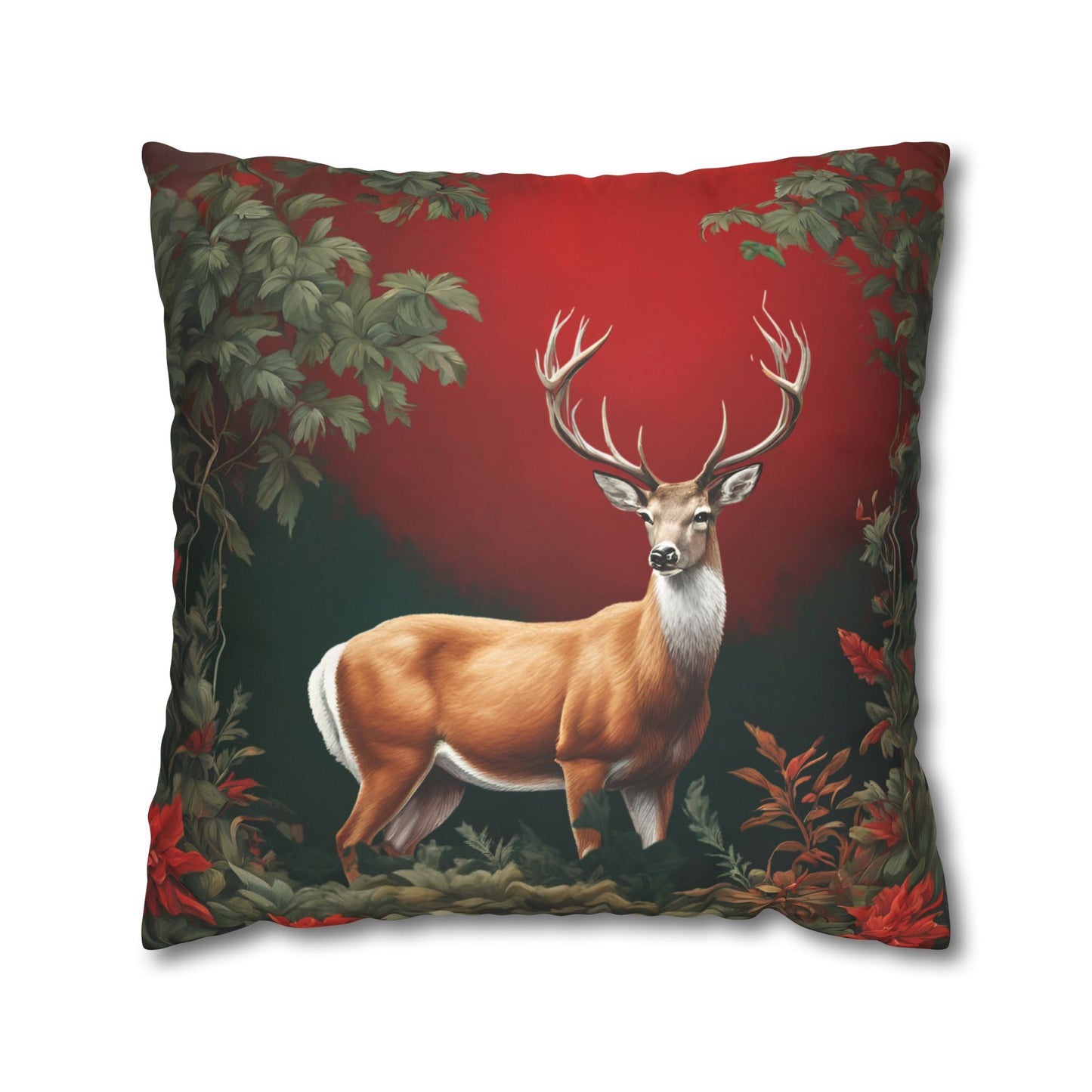 Enchanted Christmas Deer Decorative Faux Suede Pillow Cover