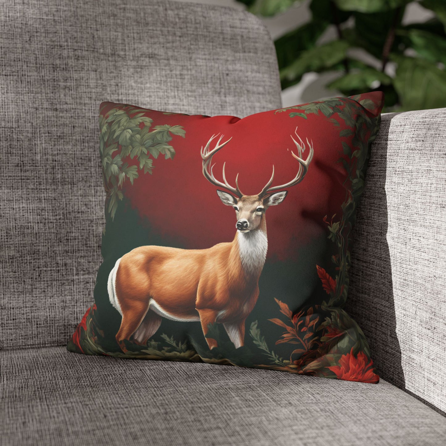 Enchanted Christmas Deer Decorative Faux Suede Pillow Cover